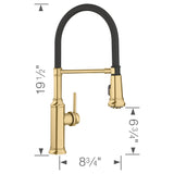 Blanco Empressa Semi-Pro Pull-Down Dual-Spray Kitchen Faucet, Satin Gold, 1.5 GPM, Brass, 442982