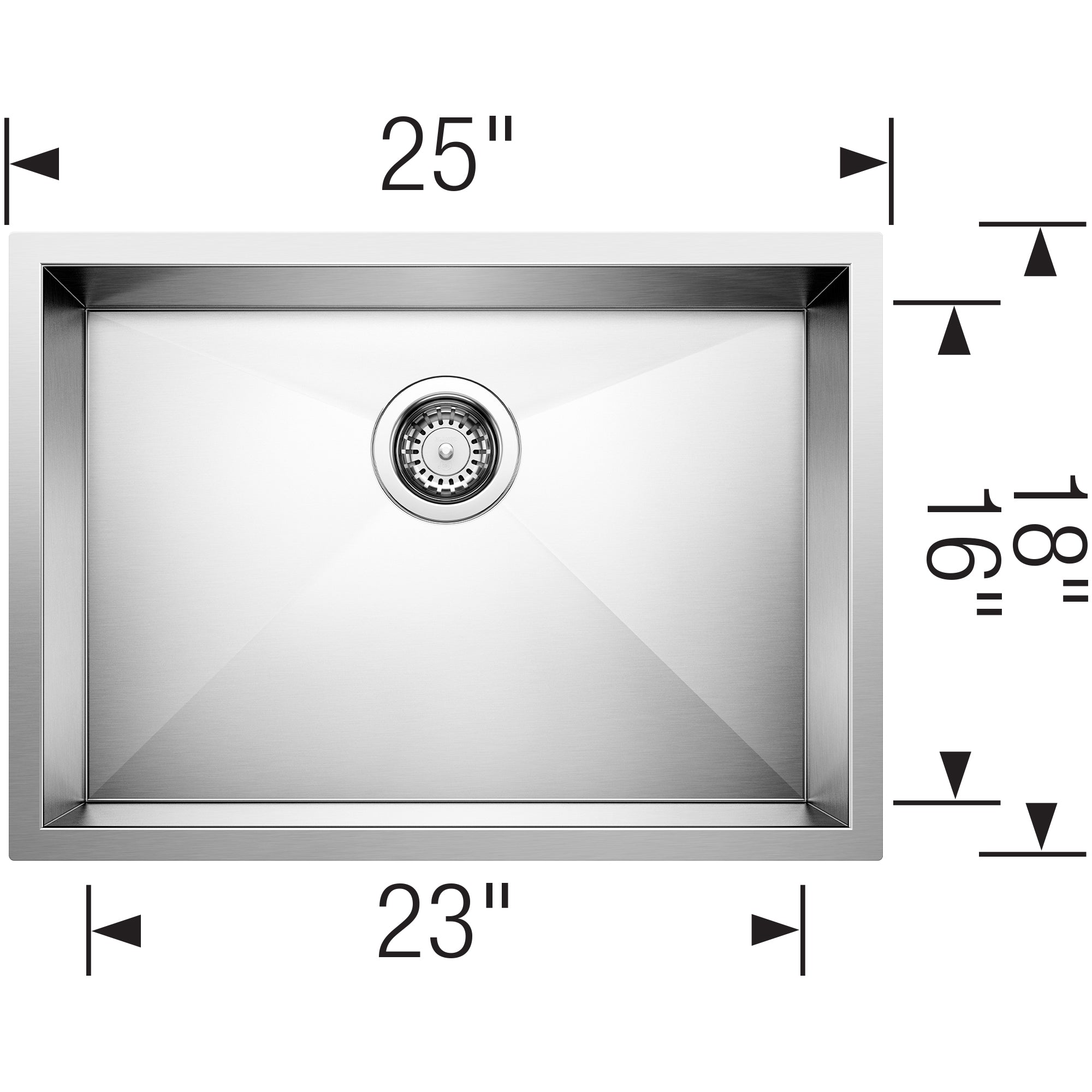 Blanco Quatrus 25" Undermount Stainless Steel ADA Kitchen Sink, Satin Polish, 18 Gauge, No Faucet Hole, 443047