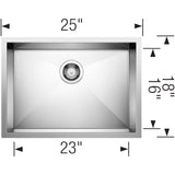 Blanco Quatrus 25" Undermount Stainless Steel ADA Kitchen Sink, Satin Polish, 18 Gauge, No Faucet Hole, 443047