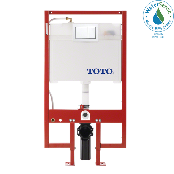 TOTO DuoFit In-Wall Dual Flush 0.9 and 1.6 GPF Tank System PEX Supply Line and White Rectangular Push Plate, Stainless Steel, WT151800M#WH