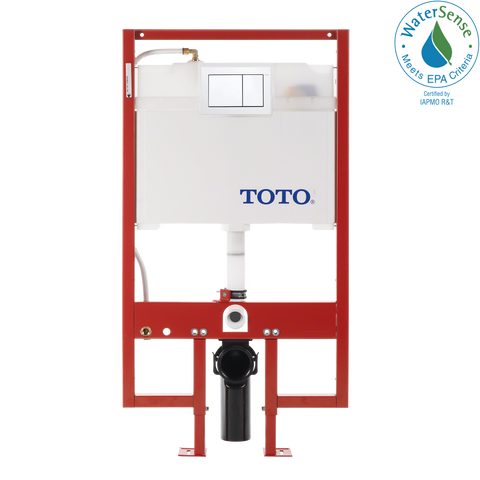 TOTO DuoFit In-Wall Dual Flush 0.9 and 1.6 GPF Tank System PEX Supply Line and White Rectangular Push Plate, Stainless Steel, WT151800M#WH