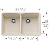 Blanco Diamond 32" Undermount Silgranit Kitchen Sink, 50/50 Double Bowl, Soft White, No Faucet Hole, 443068