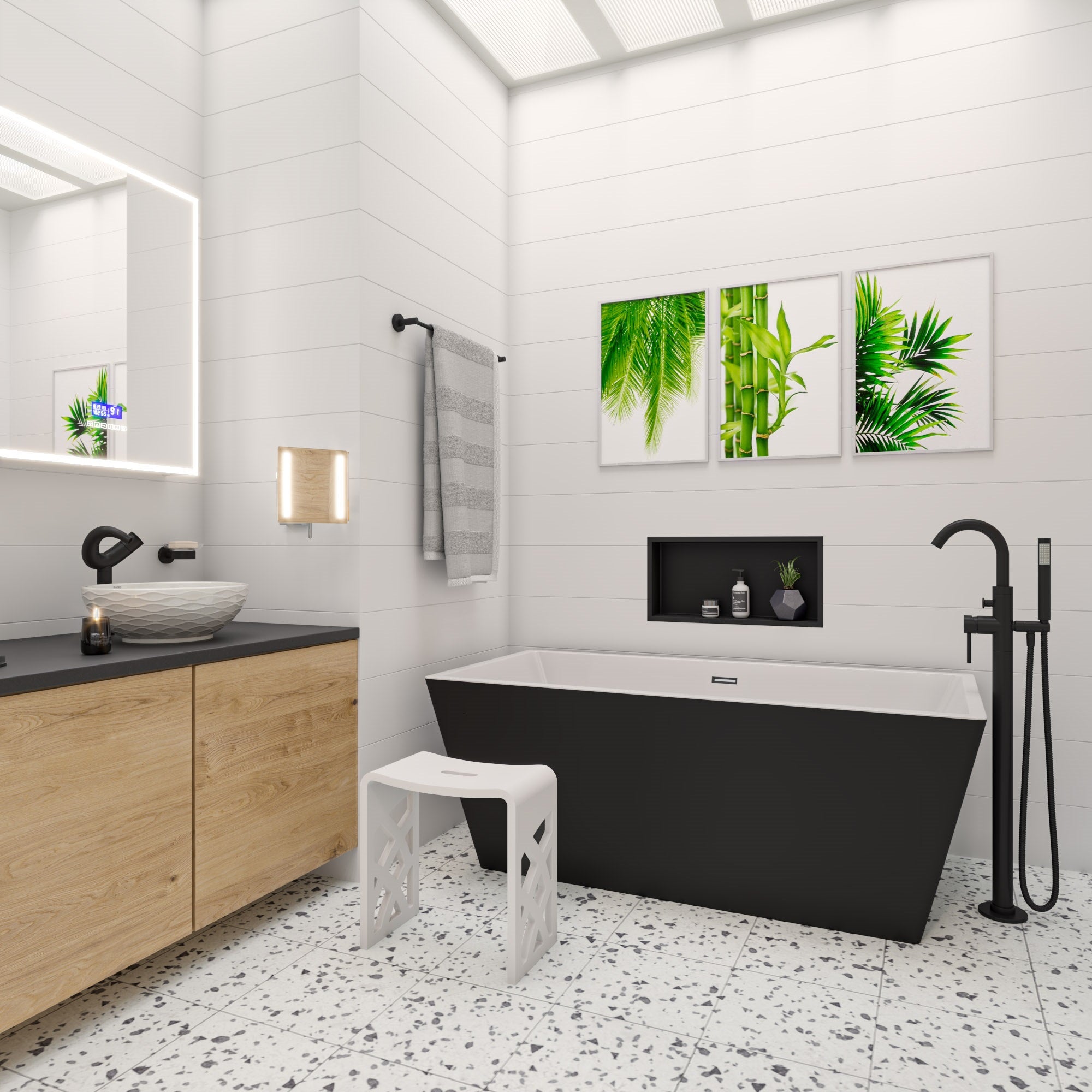 ALFI brand Brass, AB2534-BM Black Matte Single Lever Floor Mounted Tub Filler Mixer w Hand Held Shower Head