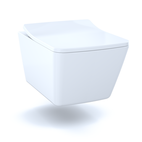 TOTO SP Wall-Hung Contemporary Square-Shape Dual Flush 1.28 and 0.9 GPF Toilet with CEFIONTECT- Vitreous China, Cotton White, CT449CFG#01