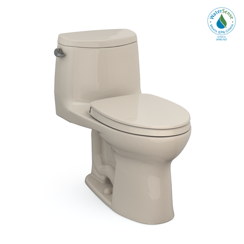 TOTO UltraMax II One-Piece Elongated 1.28 GPF Universal Height Toilet with CEFIONTECT and SS124 SoftClose Seat, WASHLET+ Ready, Bone, Vitreous China|Plastic, MS604124CEFG#03