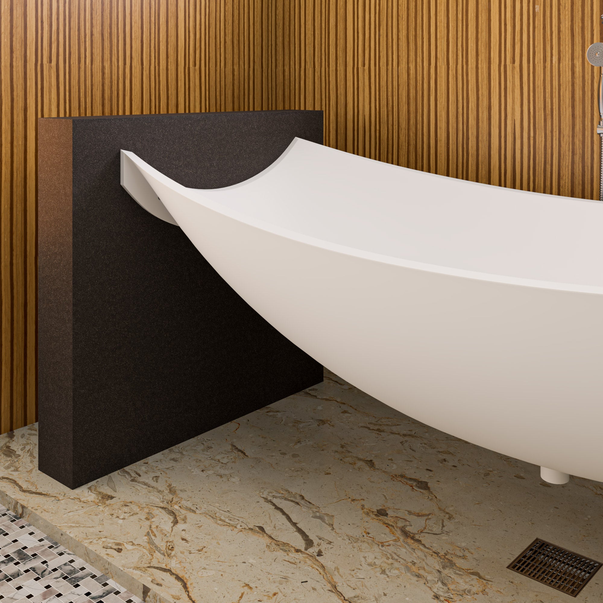 ALFI brand 71" Solid Surface Resin Free Standing Oval Bathtub, White Matte, HammockTub2-WM