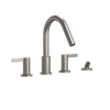 TOTO GF Two Lever Handle Deck-Mount Roman Tub Filler Trim with Handshower, Brushed Nickel, Brass, TBG11202UA#BN