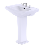 TOTO Clayton Rectangular Pedestal Bathroom Sink for 8 Inch Center Faucets, Cotton White, Vitreous China, LPT780.8#01