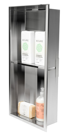 Alternate Image for ALFI brand ABN1224-PSS 12 x 24 Polished Stainless Steel Vertical Double Shelf Bath Shower Niche, 20 Gauge