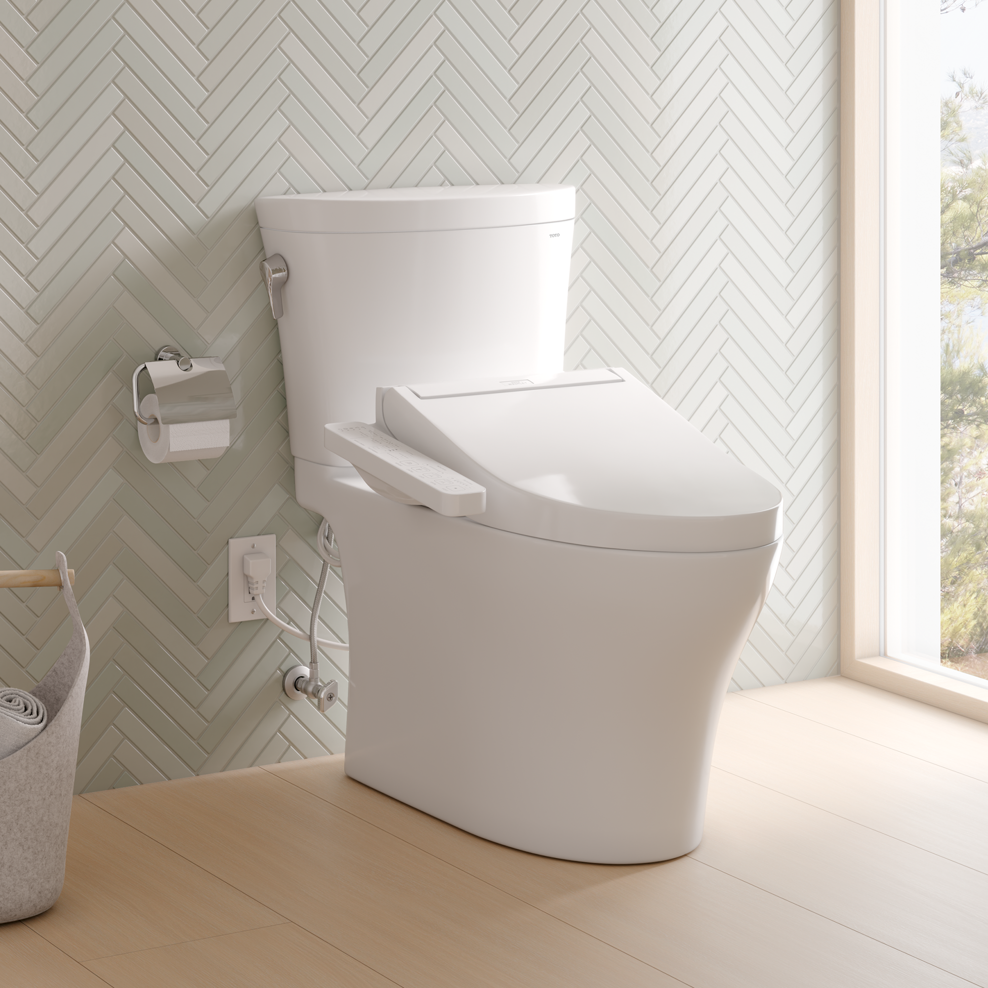 TOTO WASHLET+ Aquia IV Arc Two-Piece Elongated Dual Flush 1.28 and 0.9 GPF Toilet with C2 Bidet Seat, Cotton White, Vitreous China|Plastic, MW4483074CEMFGN#01