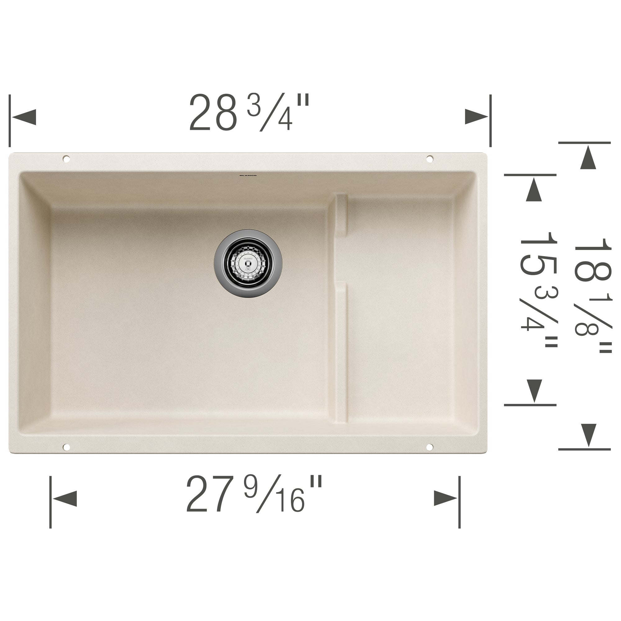 Blanco Precis 29" Undermount Silgranit Kitchen Sink, Soft White, No Faucet Hole, 527406