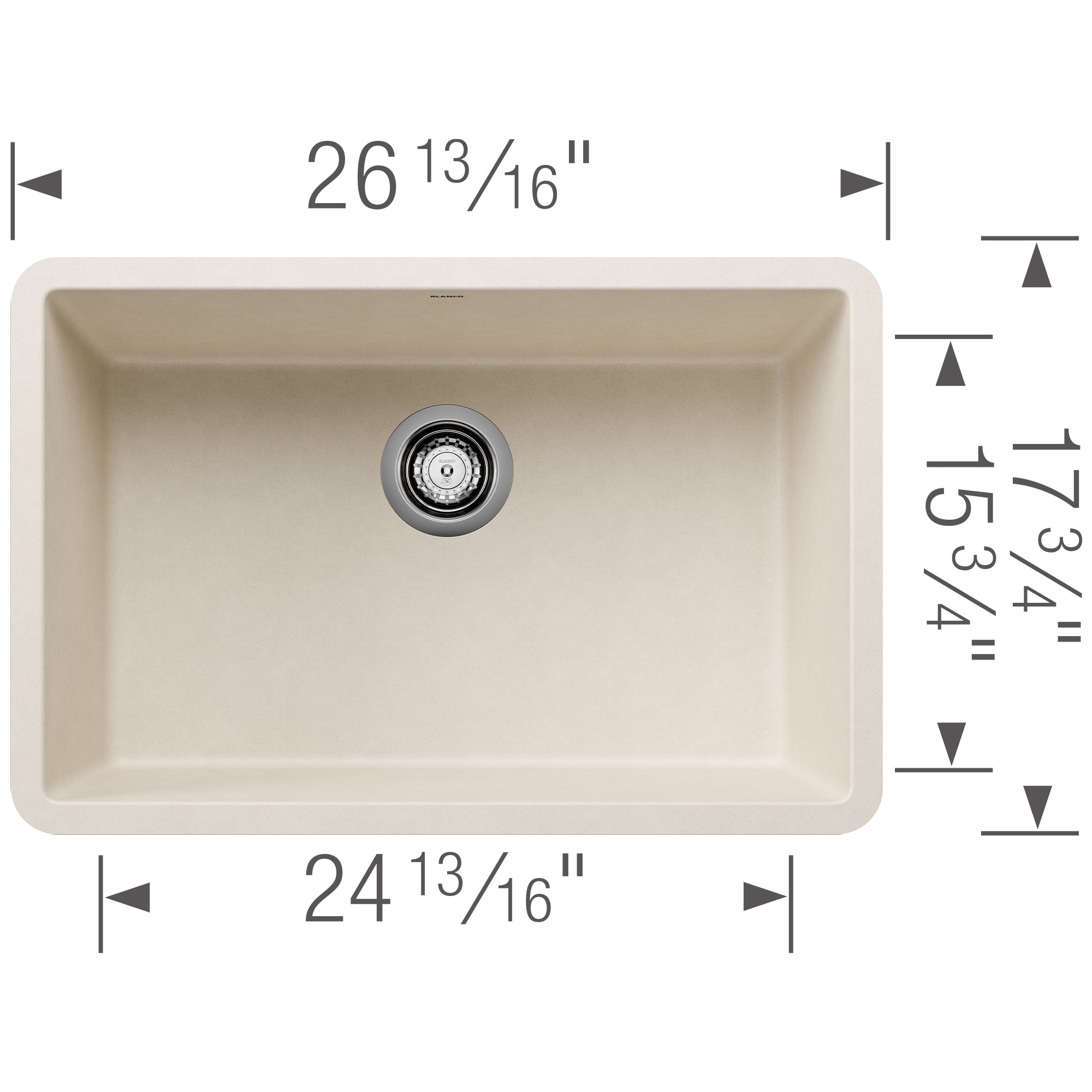 Blanco Precis 27" Undermount Silgranit Kitchen Sink, Soft White, No Faucet Hole, 527403