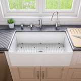 ALFI brand 33" Fireclay Workstation Farmhouse Sink with Accessories, White, ABFS3320S-W