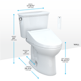 TOTO Drake Transitional WASHLET+ Two-Piece Elongated 1.28 GPF TORNADO FLUSH Toilet with C5 Bidet Seat, Cotton White, Vitreous China, MW7863084CEG#01