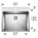 Blanco Quatrus 25" Drop In/Topmount Stainless Steel Laundry Sink, Satin Polish, 18 Gauge, 1 Faucet Hole, 443151