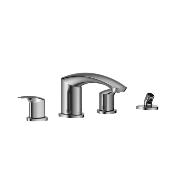 TOTO GM Two-Handle Deck-Mount Roman Tub Filler Trim with Handshower, Polished Chrome, Brass, TBG09202U#CP