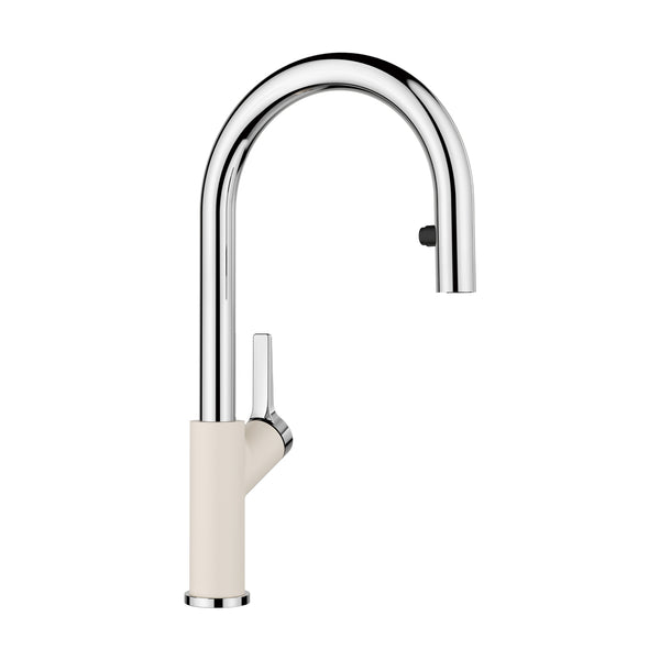 Blanco Urbena Pull-Down Dual-Spray Kitchen Faucet, Chrome/Soft White, 1.5 GPM, Brass, 526932