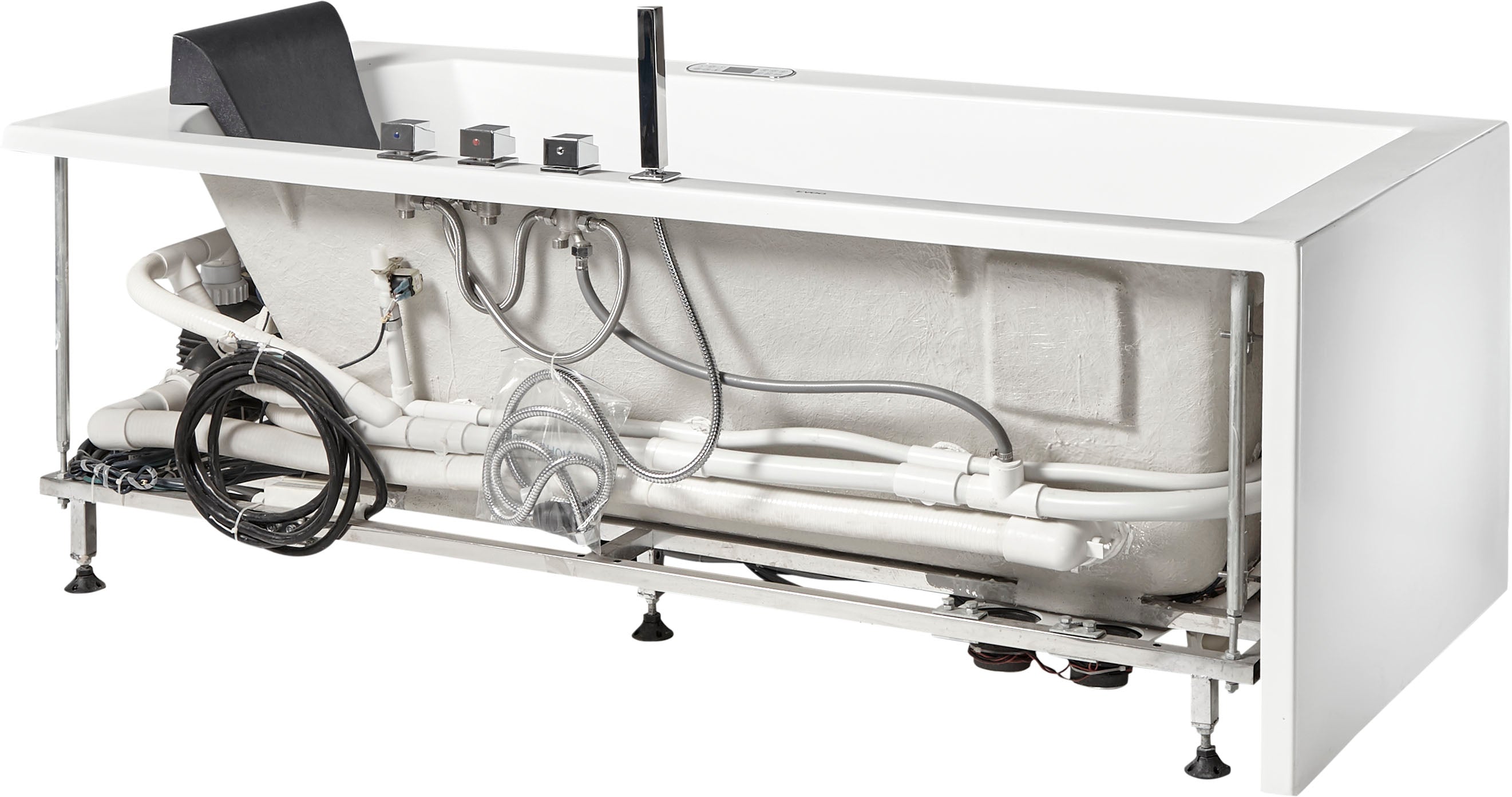 Eago 71" Acrylic Corner Rectangle Bathtub with Fixtures, White, AM154ETL-L6