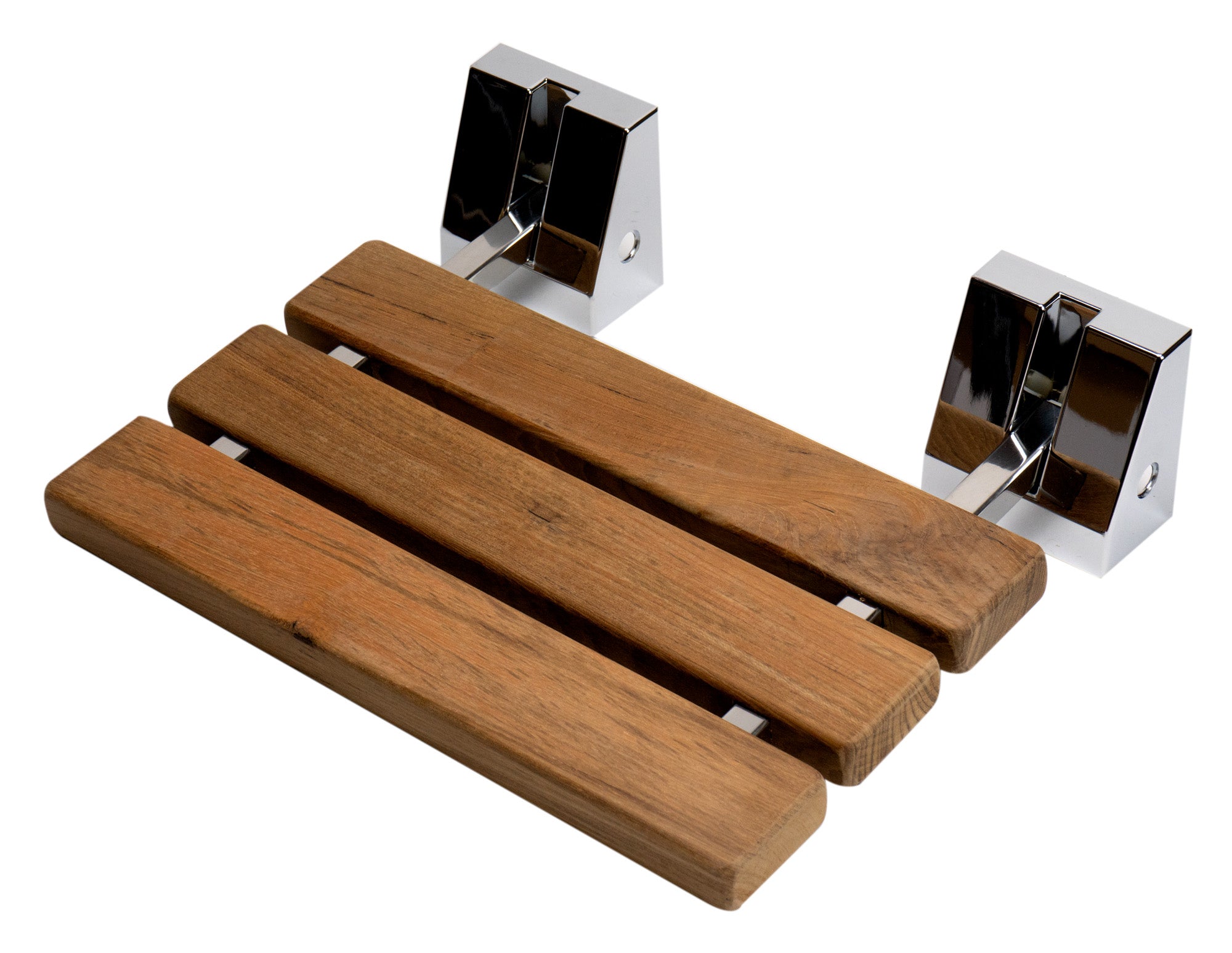 ALFI brand ABS16S-PC Polished Chrome 16" Folding Teak Wood Shower Seat Bench, Natural Wood