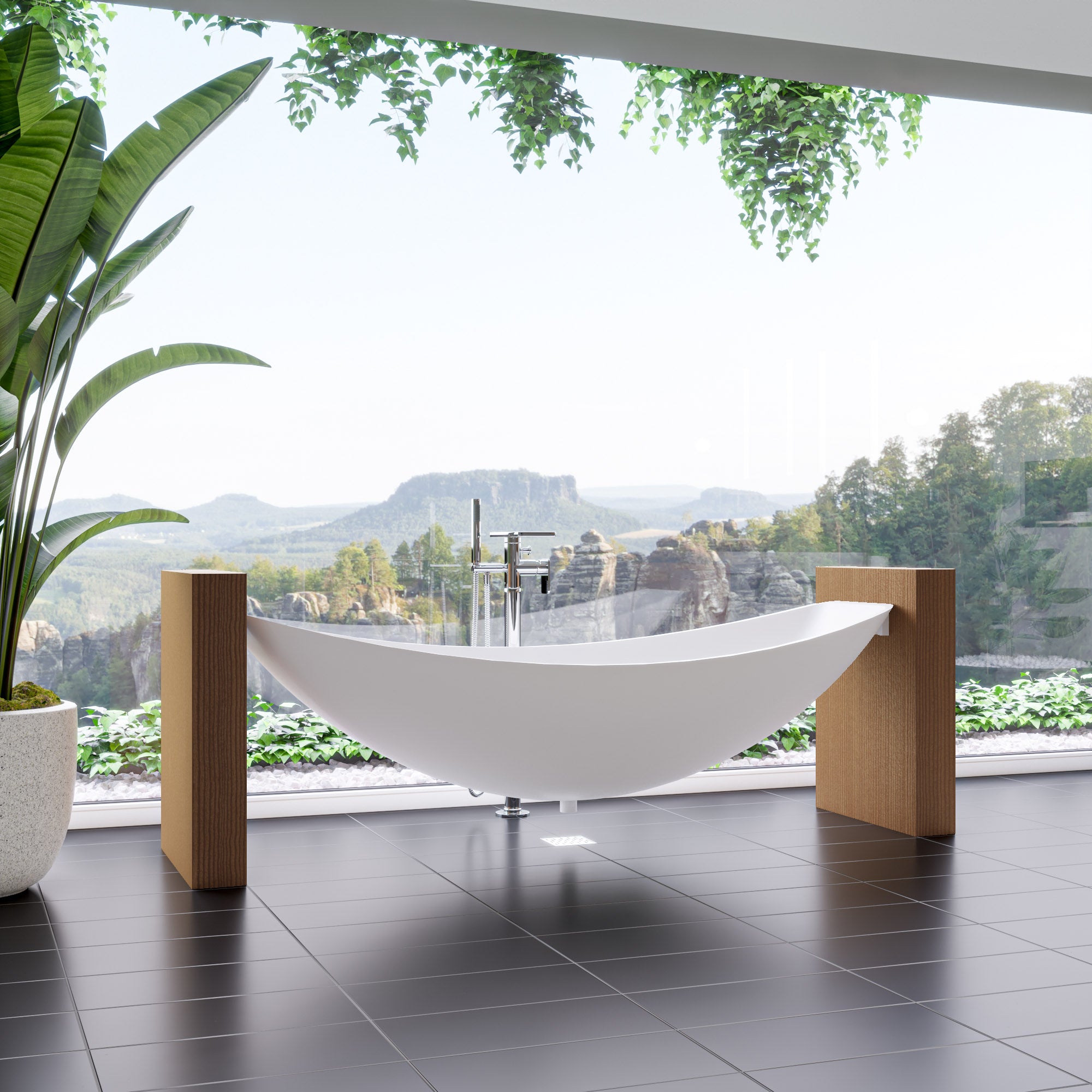 ALFI brand 79" Acrylic Wall Mount Oval Bathtub, White Matte, HammockTub1-WM
