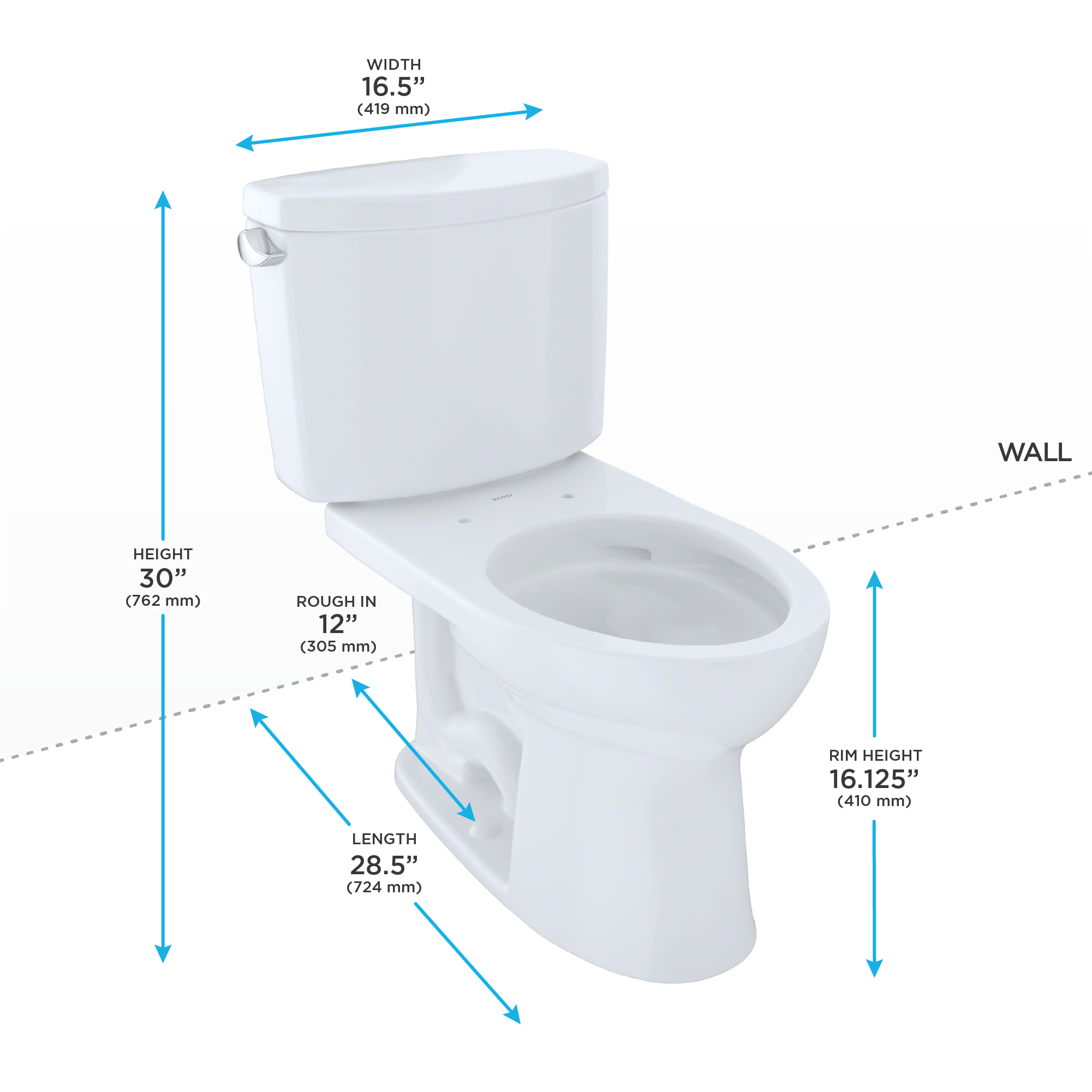 TOTO Drake II Two-Piece Elongated 1.28 GPF Universal Height Toilet with CEFIONTECT, Cotton White, Vitreous China, CST454CEFG#01