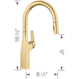 Blanco Rivana High-Arc Pull-Down Dual-Spray Kitchen Faucet, Satin Gold, 1.5 GPM, Brass, 442985