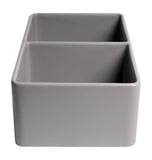 ALFI brand 33" Fireclay Farmhouse Sink, 50/50 Double Bowl, Gray Matte, No Faucet Hole, ABF3318D-GM