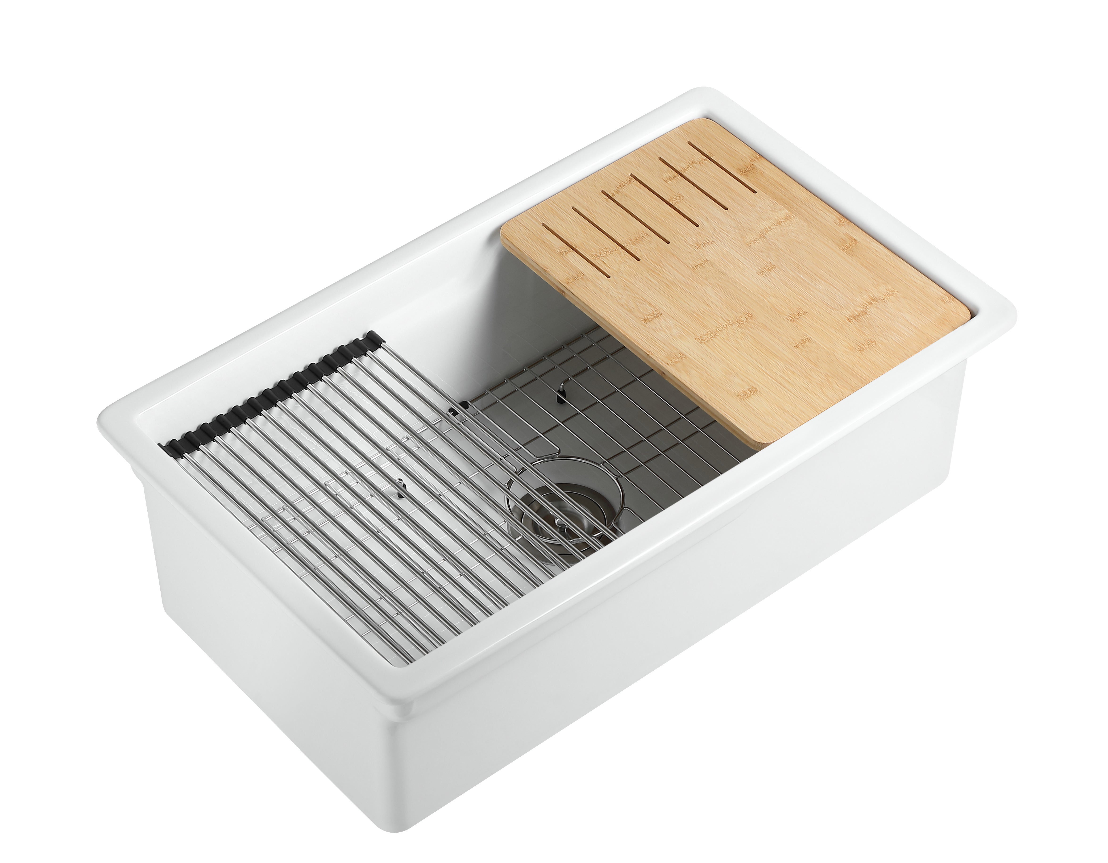 ALFI brand 32 fireclay workstation farmhouse step rim sink white product image