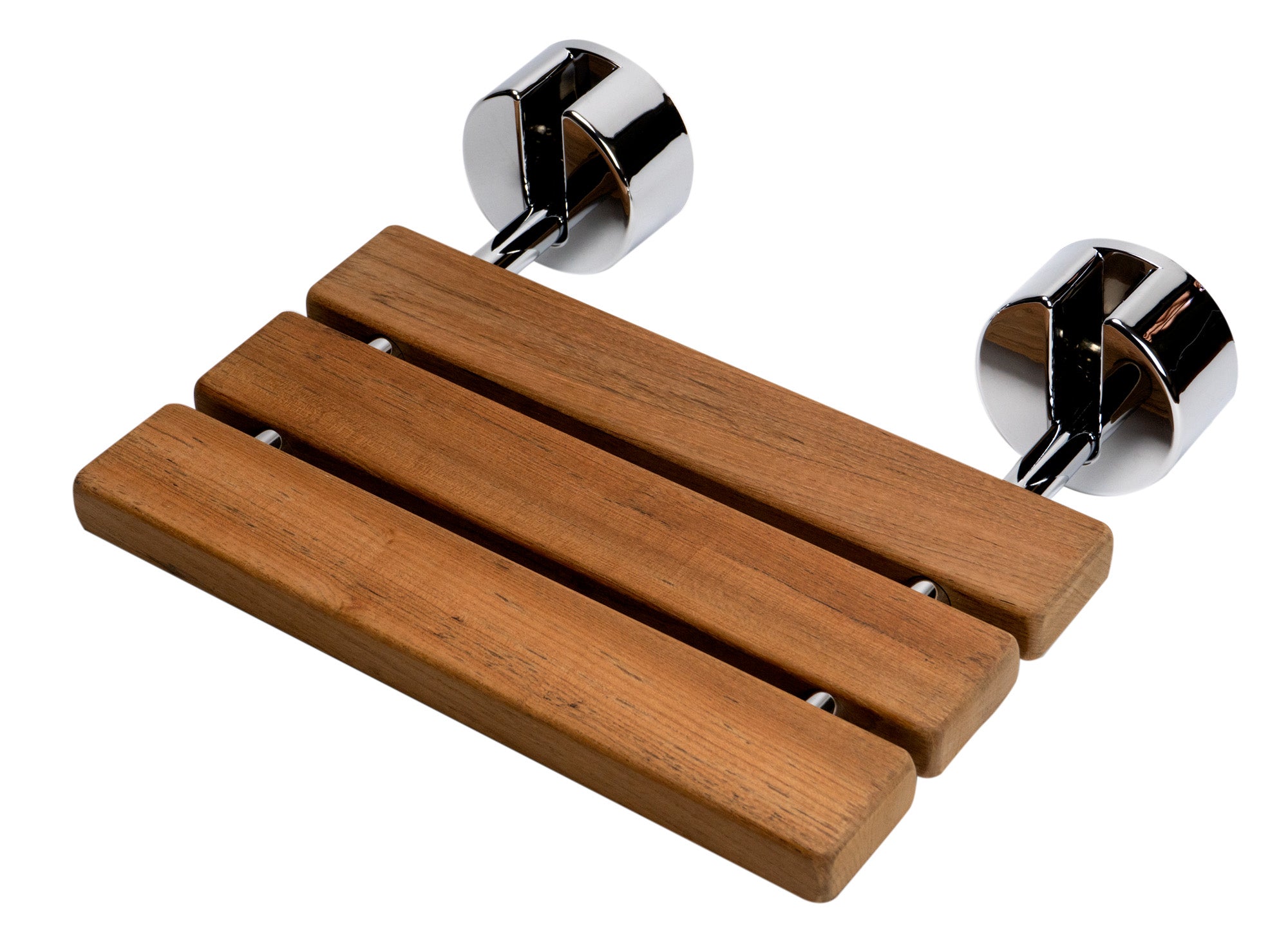 ALFI brand ABS16R-PC Polished Chrome 16" Folding Teak Wood Shower Seat Bench, Natural Wood
