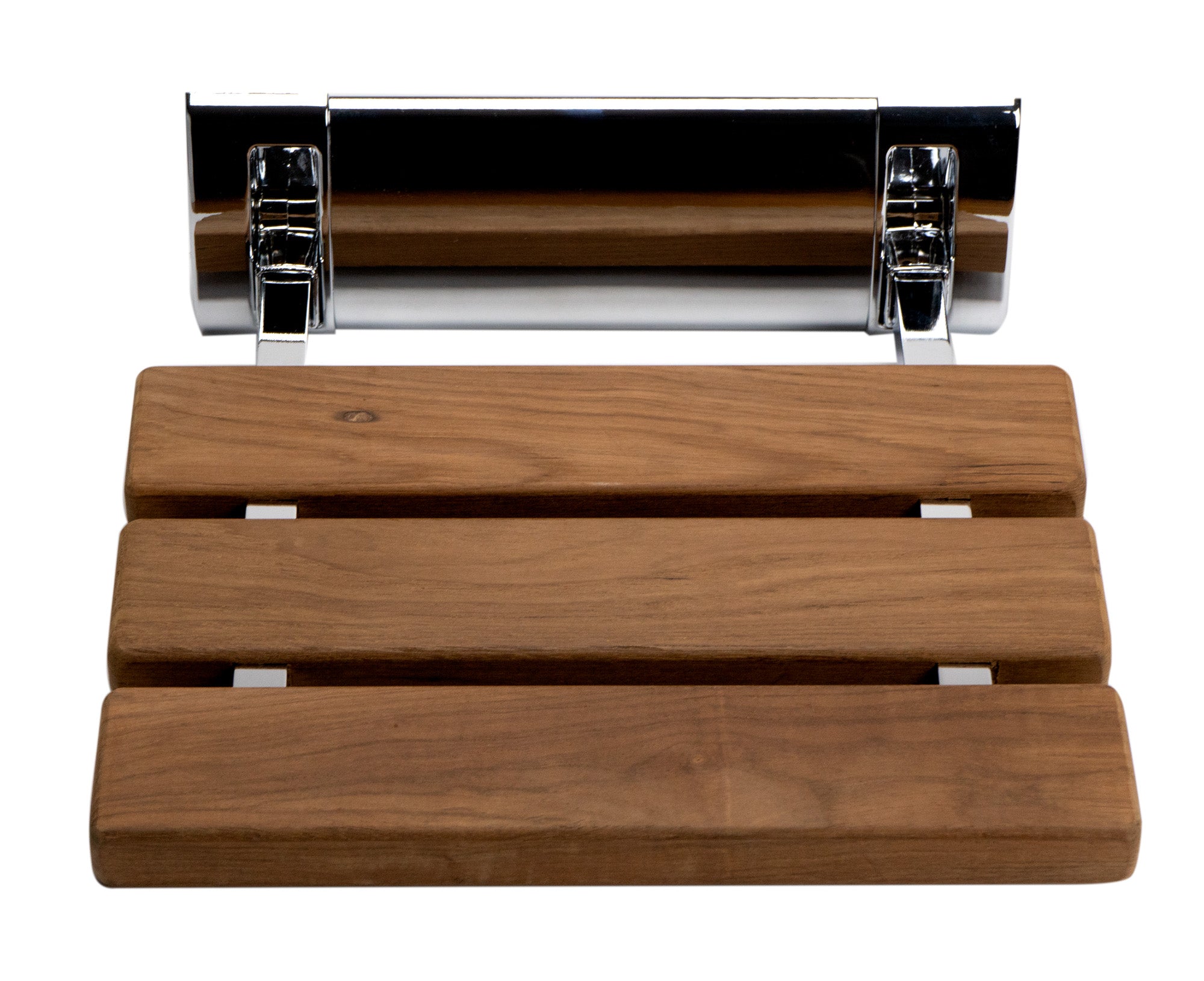 ALFI brand ABS14-PC Polished Chrome 14" Folding Teak Wood Shower Seat Bench, Natural Wood