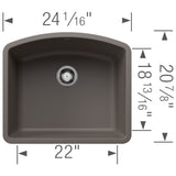 Blanco Diamond 24" Undermount Silgranit Kitchen Sink, Volcano Gray, No Faucet Hole, 443098