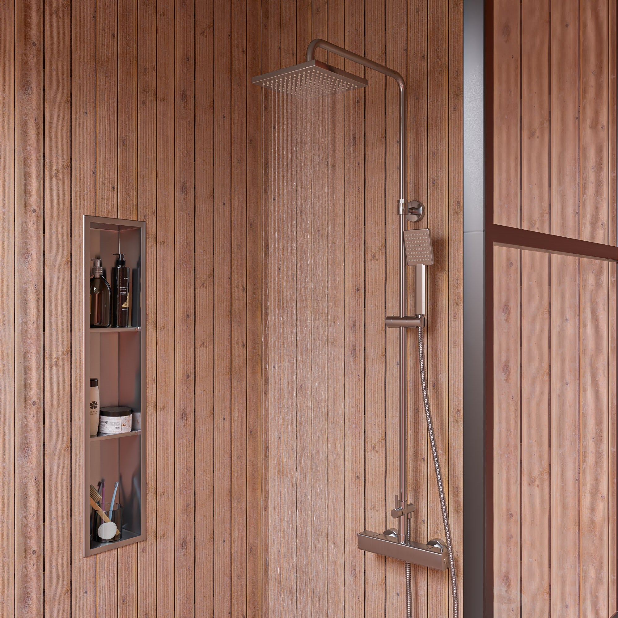 Alternative View of ALFI brand AB2862-BN Brushed Nickel Square Style Thermostatic Exposed Shower Set, Brass