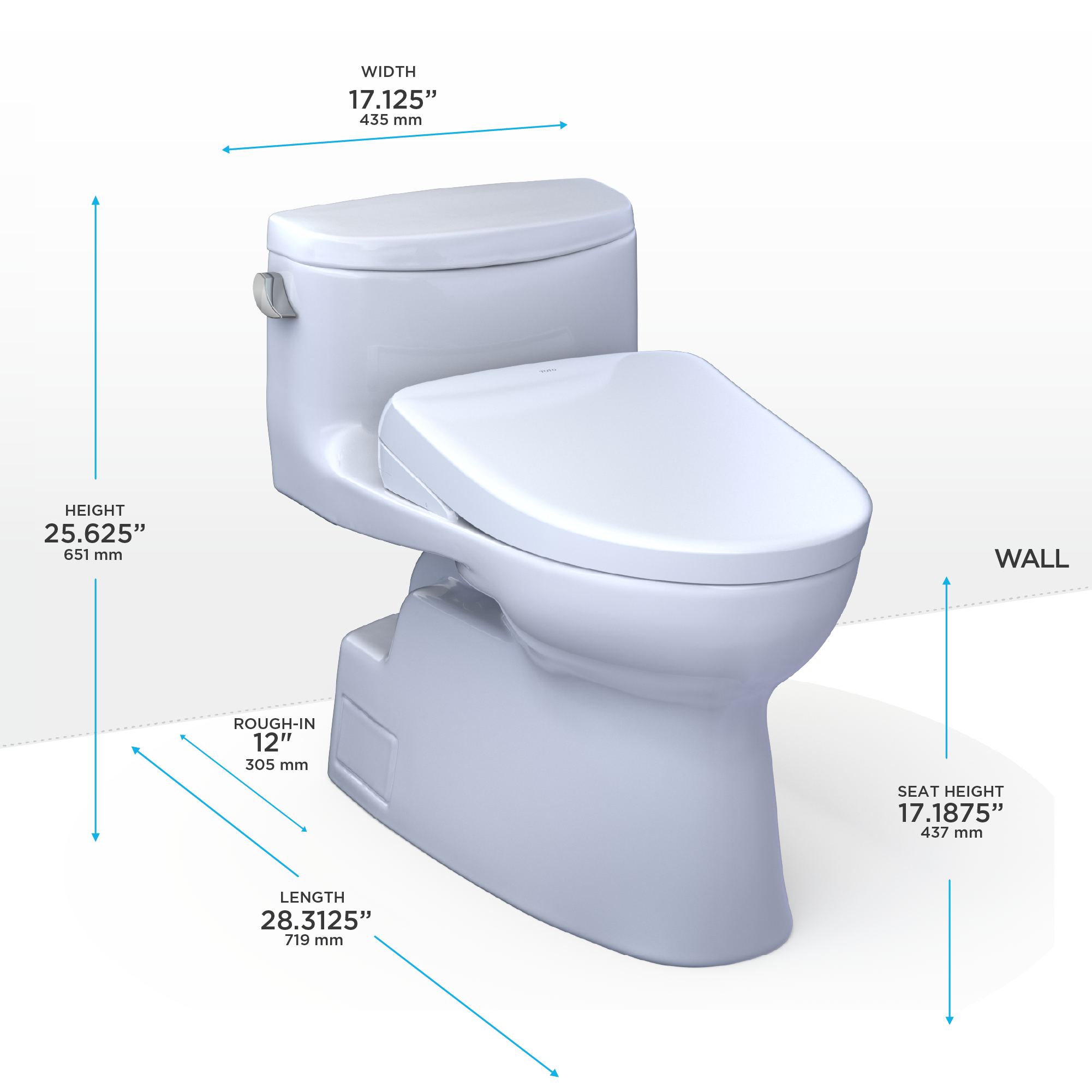TOTO WASHLET+ Carolina II One-Piece Elongated 1.28 GPF Toilet and WASHLET+ S7 Contemporary Bidet Seat, Cotton White, Vitreous China|Plastic, MW6444736CEFG#01