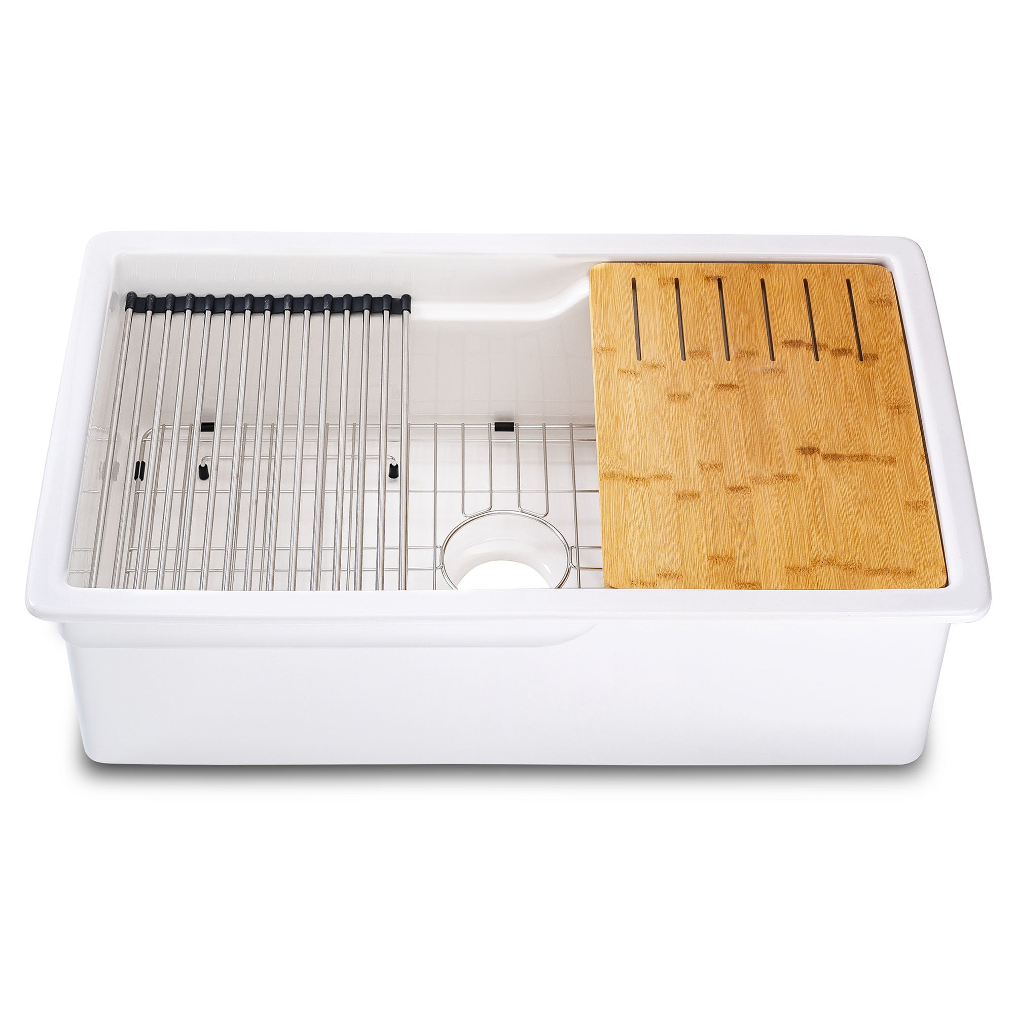 ALFI brand 32 fireclay workstation farmhouse step rim sink white product image