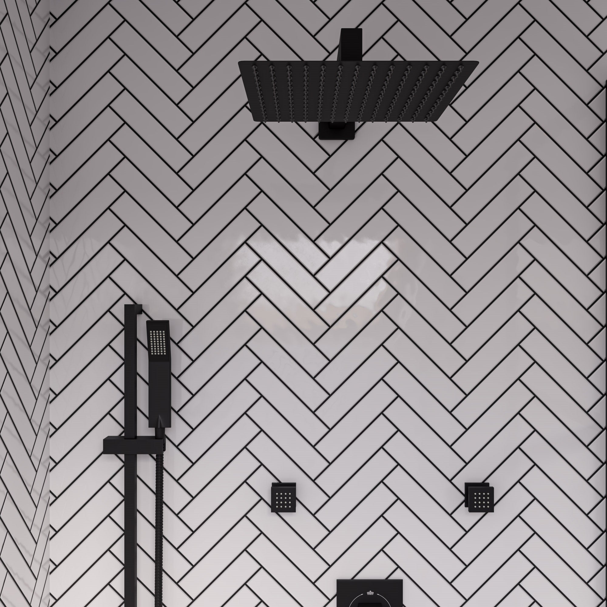 ALFI brand RAIN12S-BM Matte Black Stainless Steel 12" Square Ultra-Thin Rain Shower Head, Black Matte