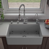 ALFI brand 33" Fireclay Farmhouse Sink, Gray Matte, No Faucet Hole, ABF3318S-GM