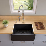 ALFI brand 24" Fireclay Farmhouse Sink, Black Matte, No Faucet Hole, AB2418HS-BM