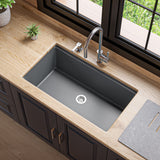 ALFI brand 34" Under Mount Granite Composite Workstation Kitchen Sink with Accessories, Titanium, No Faucet Hole, AB3418SBUM-T