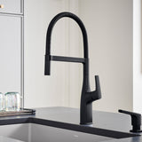 Blanco Rivana Semi-Pro Pull-Down Dual-Spray Kitchen Faucet, Matte Black, 1.5 GPM, Brass, 443019