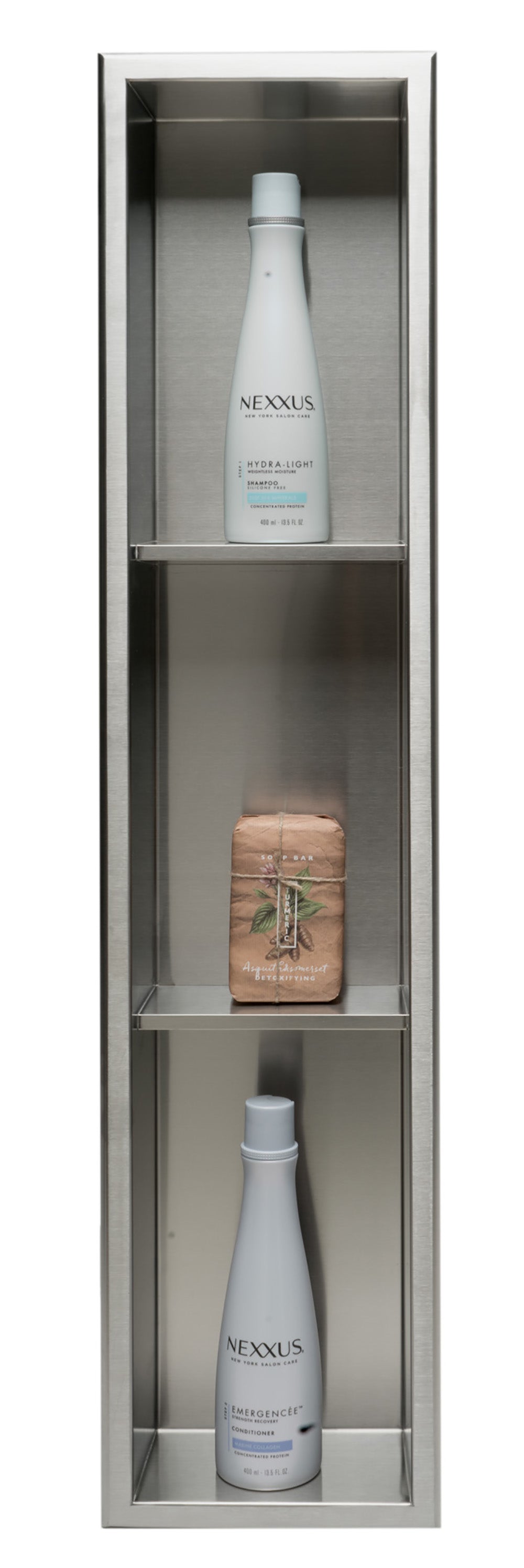 ALFI brand ABN0836-BSS 8 x 36 Brushed Stainless Steel Vertical Triple Shelf Bath Shower Niche, 20 Gauge