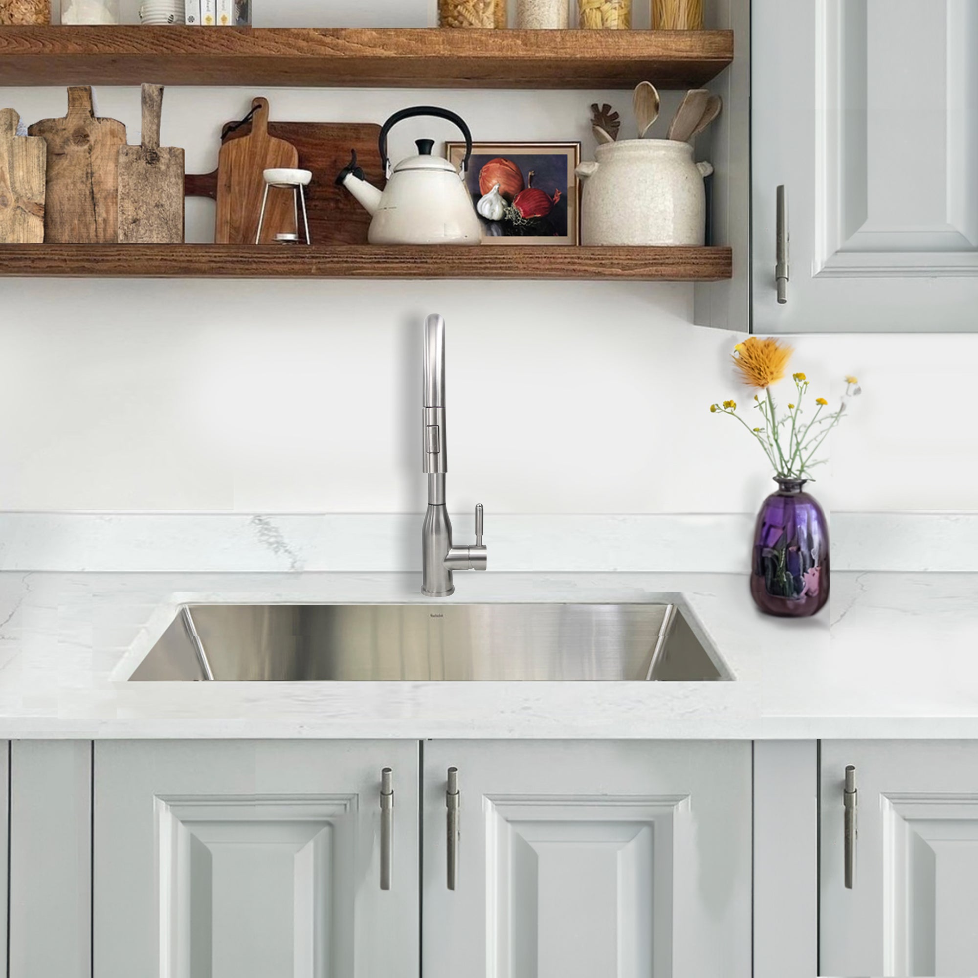 Nantucket Sinks Pro Series 32" Undermount 304 Stainless Steel Kitchen Sink with Accessories, Silver, 16 Gauge, SR3219-16