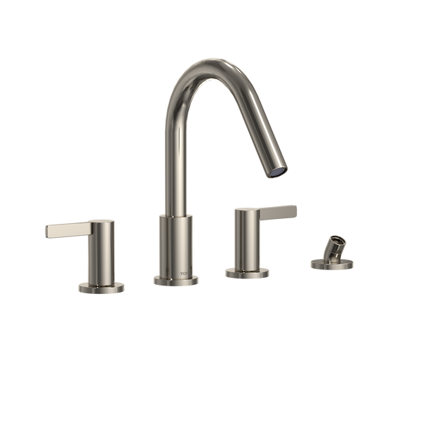 TOTO GF Two Lever Handle Deck-Mount Roman Tub Filler Trim with Handshower, Polished Nickel, Brass, TBG11202UA#PN