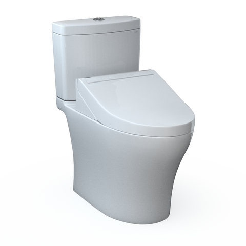 TOTOWASHLET+ Aquia IV Two-Piece Elongated Dual Flush 1.28 and 0.9 GPF Toilet and WASHLET C5 Bidet Seat, Cotton White, Vitreous China|Plastic, MW4463084CEMGN#01