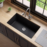 ALFI brand 34" Under Mount Granite Composite Workstation Kitchen Sink with Accessories, Black, No Faucet Hole, AB3418SBUM-BLA