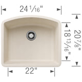 Blanco Diamond 24" Undermount Silgranit Kitchen Sink, Soft White, No Faucet Hole, 443061