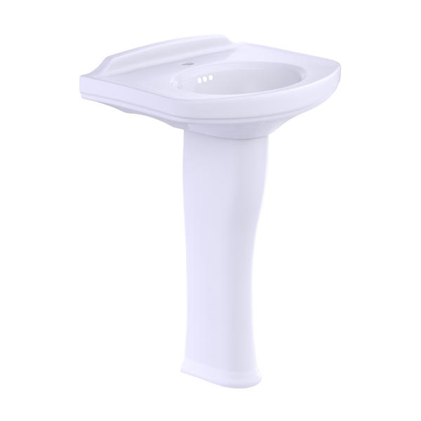 TOTO Dartmouth Rectangular Pedestal Bathroom Sink with Arched Front for Single Hole Faucets, Cotton White, Vitreous China, LPT642#01