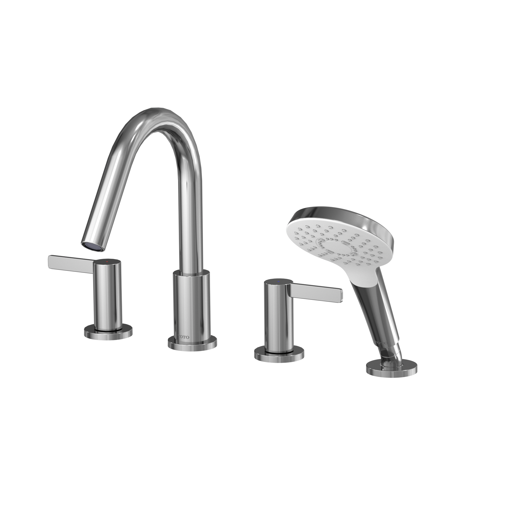 TOTO GF Two Lever Handle Deck-Mount Roman Tub Filler Trim with Handshower, Polished Chrome, Brass, TBG11202UA#CP