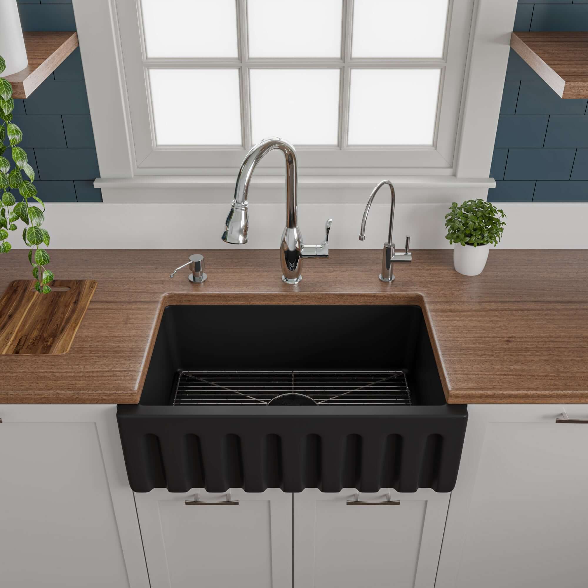 ALFI brand 30" Fireclay Farmhouse Sink, Black Matte, No Faucet Hole, AB3018HS-BM