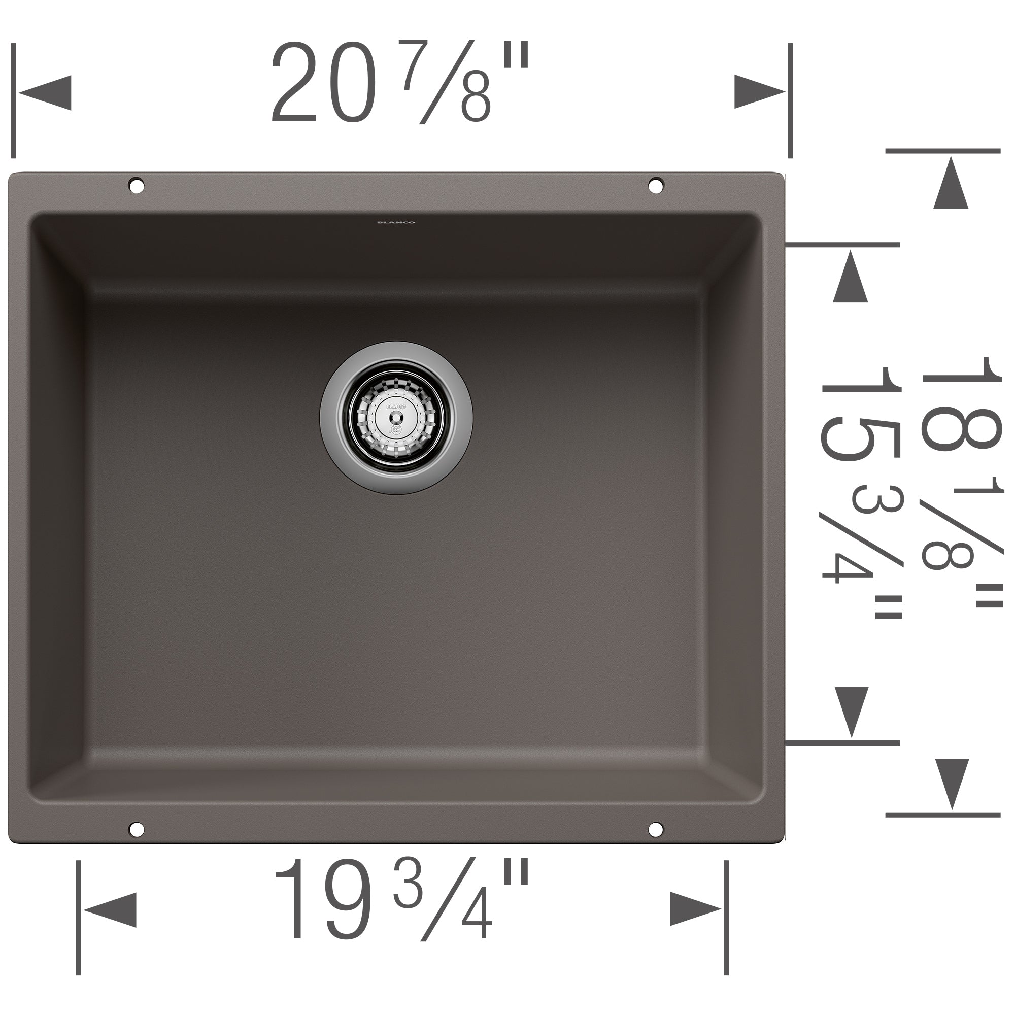 Blanco Precis 21" Undermount Silgranit Kitchen Sink, Volcano Gray, No Faucet Hole, 527414