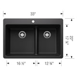 Blanco Liven 33" Dual Mount Silgranit Kitchen Sink, 60/40 Double Bowl, Anthracite, 1 Faucet Hole, 443211